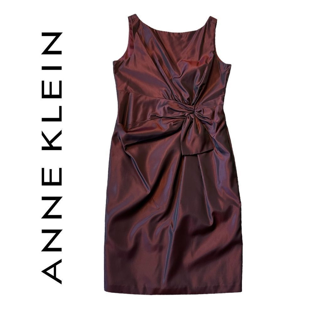 Anne Klein Vintage Burgundy Taffeta Faux Wrap Sheath Dress Size 12